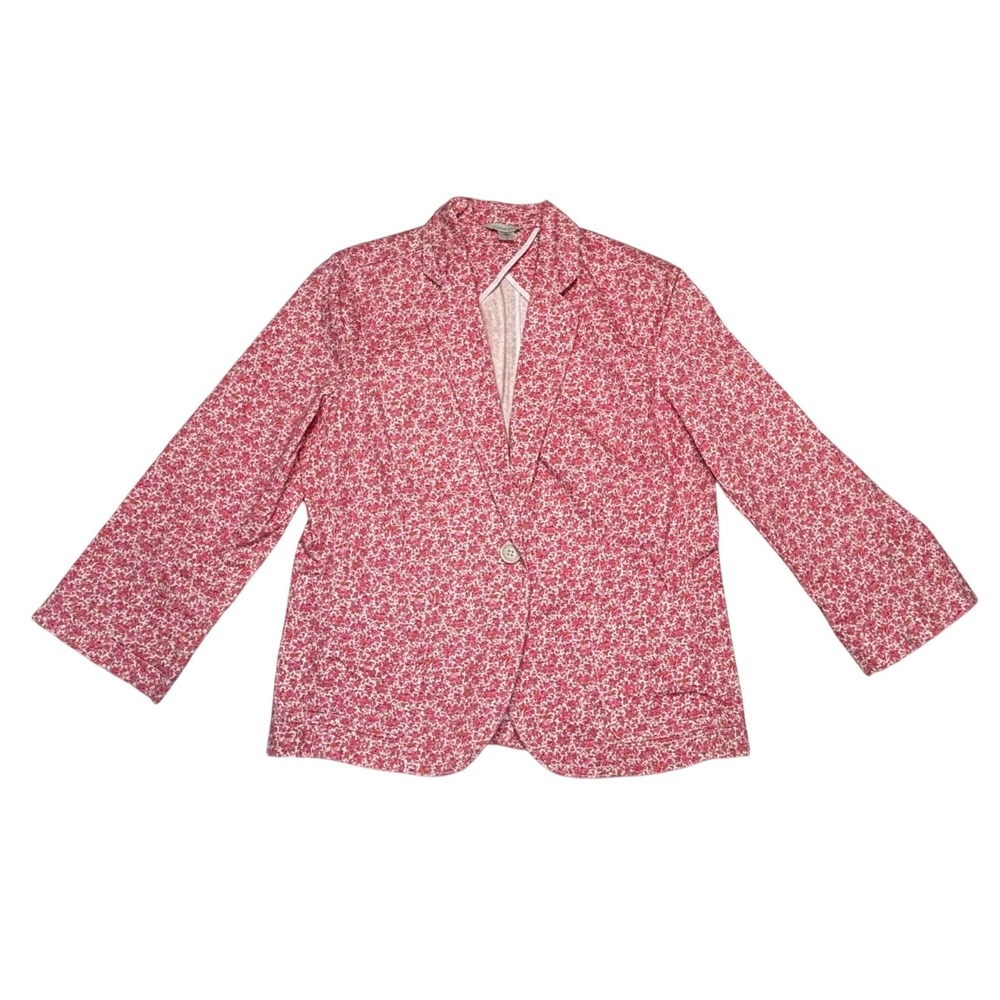 Garnet Hill Womens Jacket‎ Size 12 Floral Print 100% Cotton Blazer Pink Rose